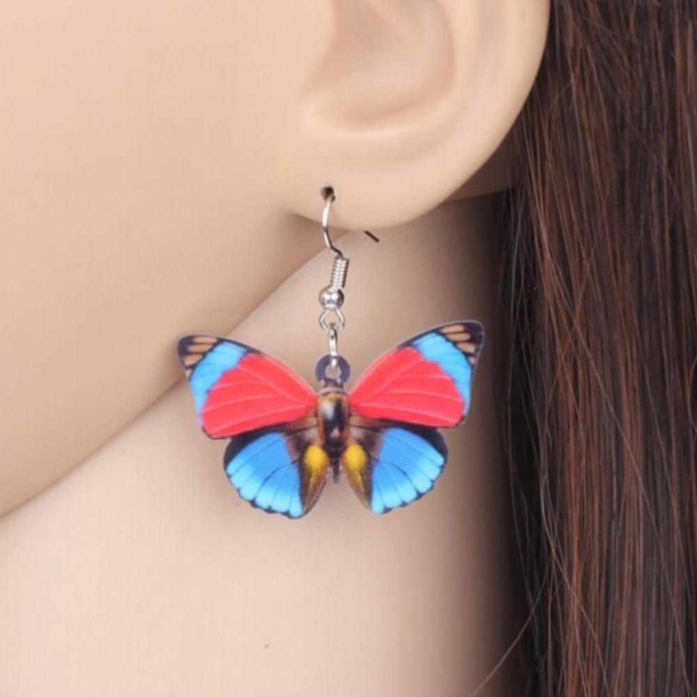 NEW Acrylic Red and Blue Butterfly Earrings - Picture 4 of 6
